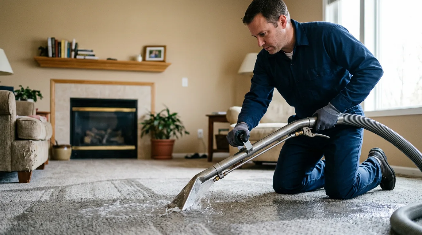 Water damage restoration technician working near Hamilton, NJ